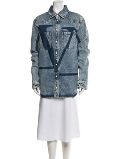 Pre-owned Valentino Graphic Print Denim Jacket In Blue