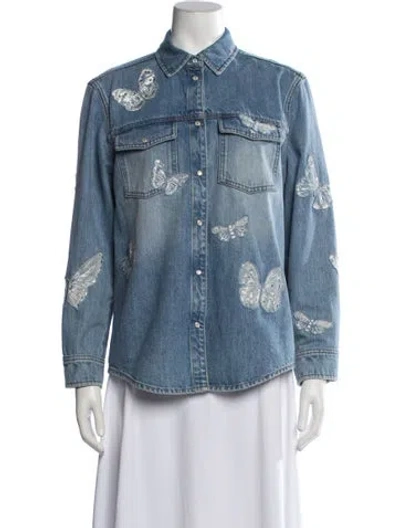 Pre-owned Valentino Graphic Print Denim Jacket In Blue