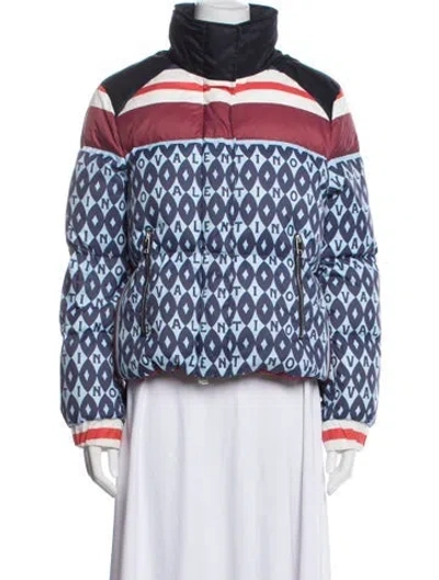 Pre-owned Valentino Graphic Print Down Coat In Blue