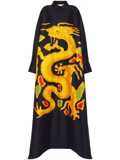 Valentino Graphic-print Faille Shirt Dress In Black