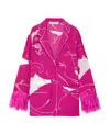 Valentino Graphic-print Feather-trim Shirt In Pink