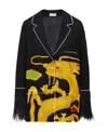 Valentino Graphic-print Feather-trim Silk Shirt In Black