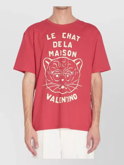 Valentino Graphic Print House Cat Crew Neck T-shirt In Red