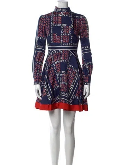 Pre-owned Valentino Graphic Print Mini Dress In Blue/red/white