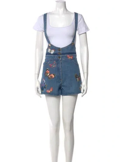 Pre-owned Valentino Graphic Print Scoop Neck Romper In Blue