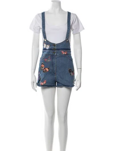 Pre-owned Valentino Graphic Print Scoop Neck Romper In Blue