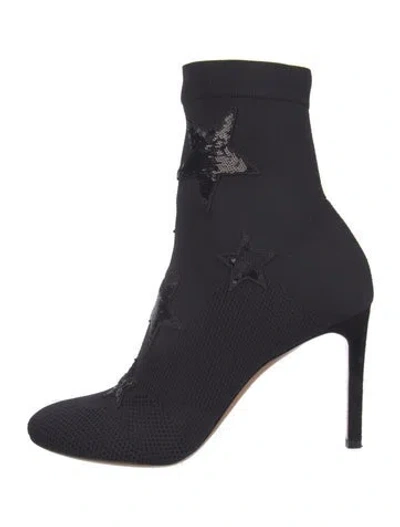Pre-owned Valentino Garavani Graphic Print Sequin Embellishments Sock Boots In Black
