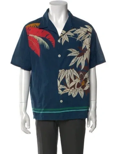 Pre-owned Valentino Graphic Print Short Sleeve Shirt In Blue