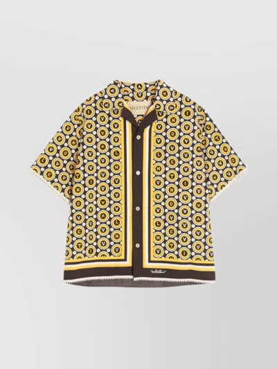 Valentino Graphic Print Short Sleeve Shirt With Notched Collar In Yellow