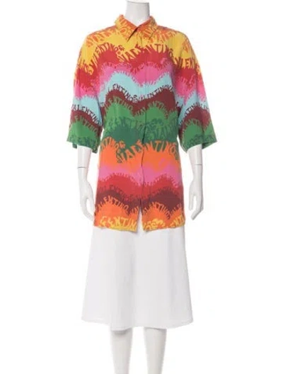 Pre-owned Valentino Graphic Print Three-quarter Sleeve Button-up Top In Pink