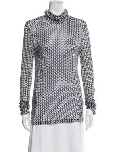 Pre-owned Valentino Graphic Print Turtleneck Blouse In Blue