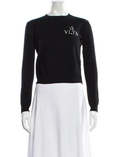 Pre-owned Valentino Graphic Print V-neck Sweater In Black
