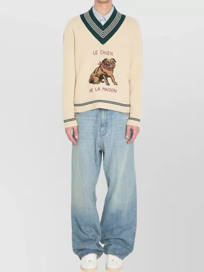 VALENTINO GRAPHIC V-NECK WOOL PULLOVER