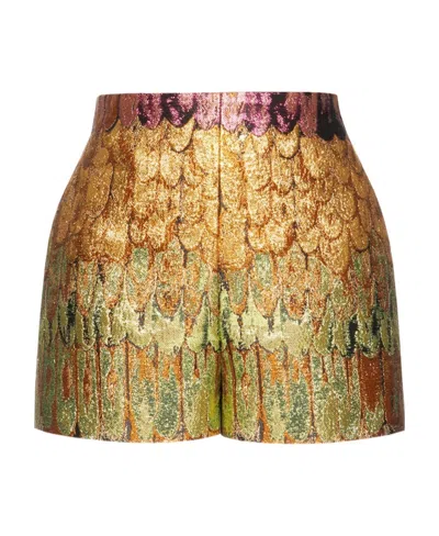 Valentino Graphic-print Metallic Shorts In Brown