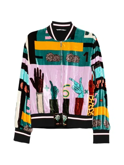 Valentino Graphic-print Velvet Bomber Jacket In Multi
