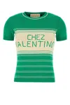 Valentino Cotton Sweater With Crew Neck And Stripes In Green