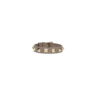 Valentino Garavani Gray Calf Leather Bos Taurus Bracelet In Brown