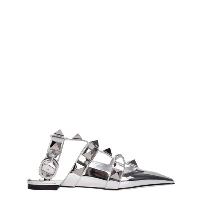 Valentino Garavani Studded Patent Leather Sandal In Silver