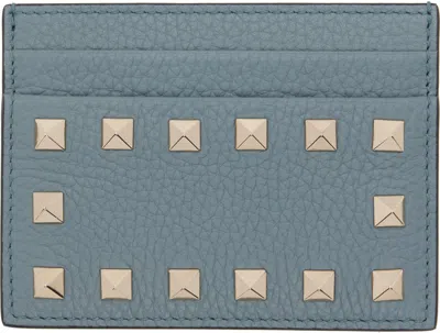 Valentino Garavani Gray Rockstud Grainy Calfskin Card Holder