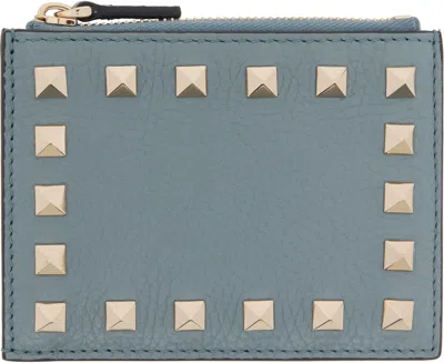Valentino Garavani Gray Rockstud Grainy Calfskin Card Holder
