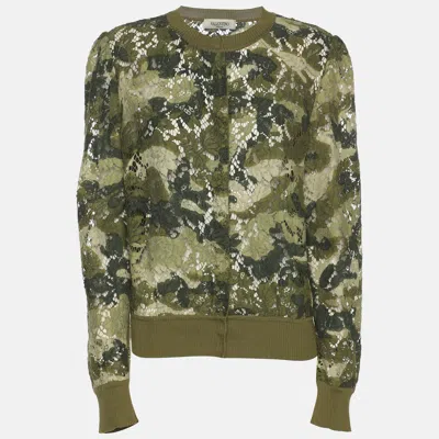 Pre-owned Valentino Green Cammo Lace Cardigan