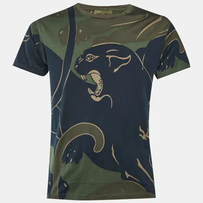 Pre-owned Valentino Green Camo Panther Print Cotton Crew Neck T-shirt S