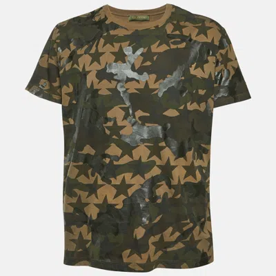 Pre-owned Valentino Green Camo Star Print Cotton Crew Neck T-shirt M