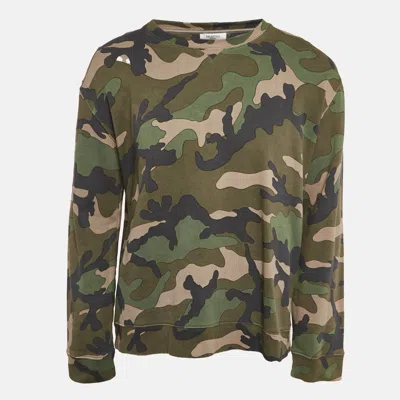 Pre-owned Valentino Green Camouflage Print Cotton Knit Sweatshirt L