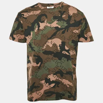 Pre-owned Valentino Green Camouflage Print Jersey Crewneck T-shirt S