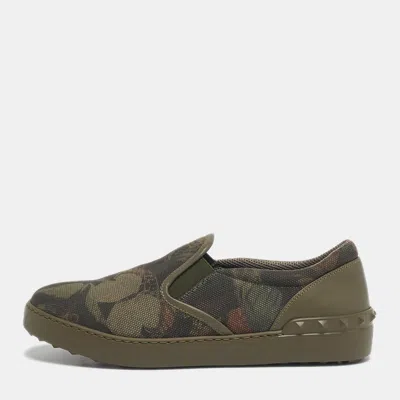 Pre-owned Valentino Garavani Green Canvas And Leather Slip On Sneakers Size 40