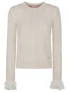 Valentino Green Cashmere Cream Crew Neck Sweater In Green
