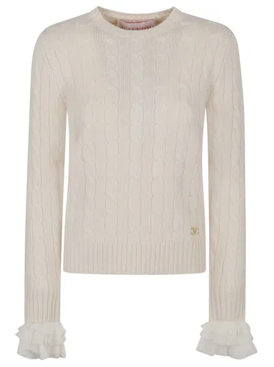 Valentino Green Cashmere Cream Crew Neck Sweater