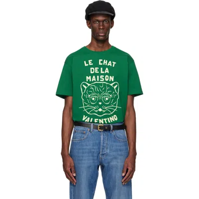 Valentino Green Cotton 'le Chat De La Maison' Print T-shirt