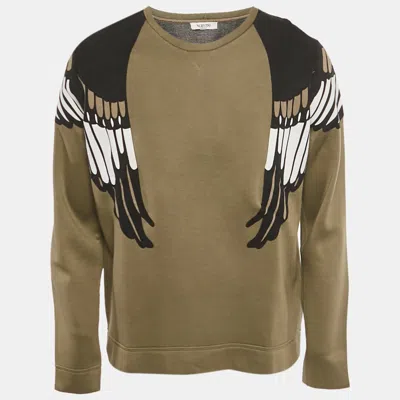Pre-owned Valentino Green Eagle Applique Technical Jersey Sweatshirt L