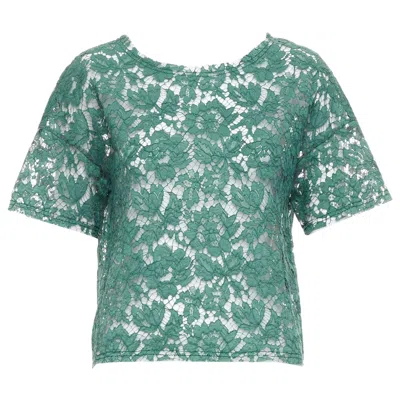 Pre-owned Valentino Green Floral Lace Boxy Crop Tshirt Top It38 Xs