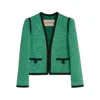 Valentino Womens Pure Green Floral Crop Wool And Silk Jacket