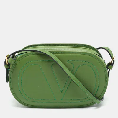 Pre-owned Valentino Garavani Green Leather Logo Go Crossbody Bag