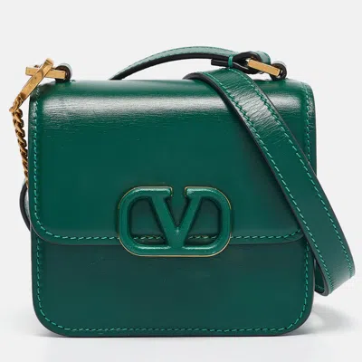 Pre-owned Valentino Garavani Green Leather Micro Vsling Shoulder Bag