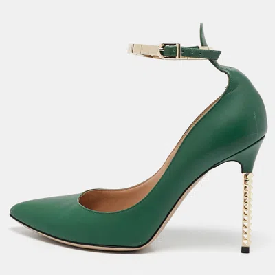 Pre-owned Valentino Garavani Green Leather Pointed Toe Ankle Strap Pumps Size 36