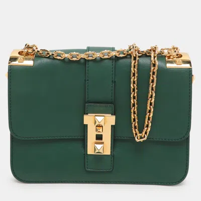 Pre-owned Valentino Garavani Green Leather Rockstud Shoulder Bag