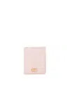 Valentino Green Leather Wallet With Logo In Rose Quartz