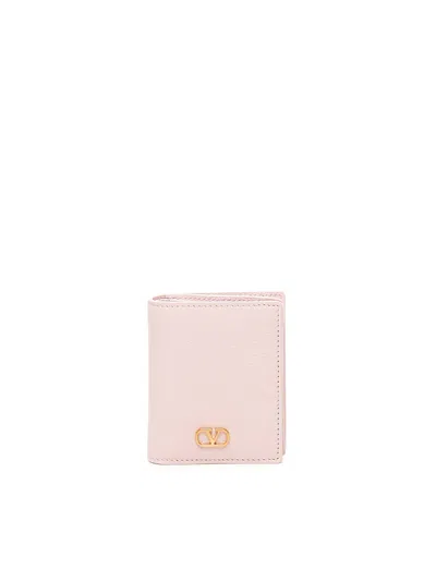 Valentino Garavani Green Leather Wallet With Logo In Rose Quartz