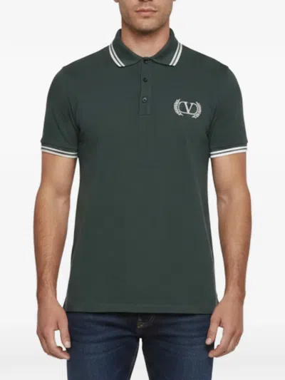 Pre-owned Valentino Green Logo Embroidered Pique Knit Polo