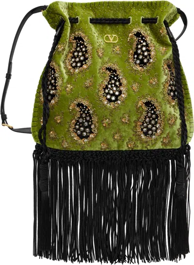 Valentino Garavani Nellcote Alice Embroidered Tassel Bag In Black