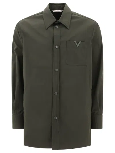 Valentino Green Nylon Overshirt With Rubberised V Detail