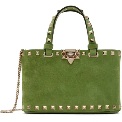 Valentino Garavani Green Rockstud Mini Suede Shopping Tote