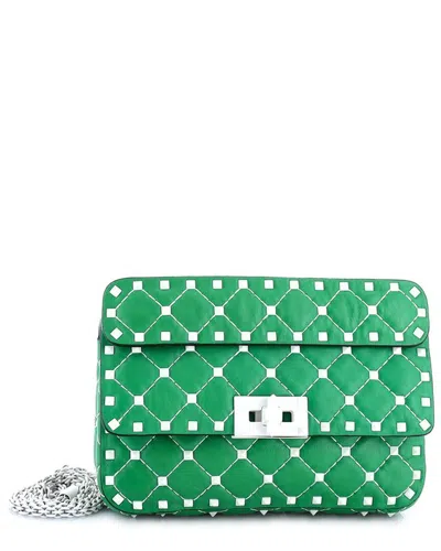 Valentino Garavani Valentino Green Sheep Leather Free Rockstud Spike Flap Bag Quilted Small  (authentic Pre-loved)