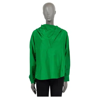 Pre-owned Valentino Green Silk 2022 Oversized Hooded Anorak Blouse Shirt 38 Xs
