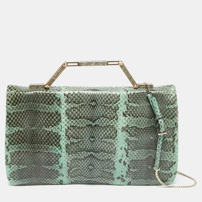 Pre-owned Valentino Garavani Green Snake Leather Chain Flap Clutch