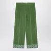 Valentino Washed Cotton-linen Velvet Trousers With Jacquard Hems In Green
